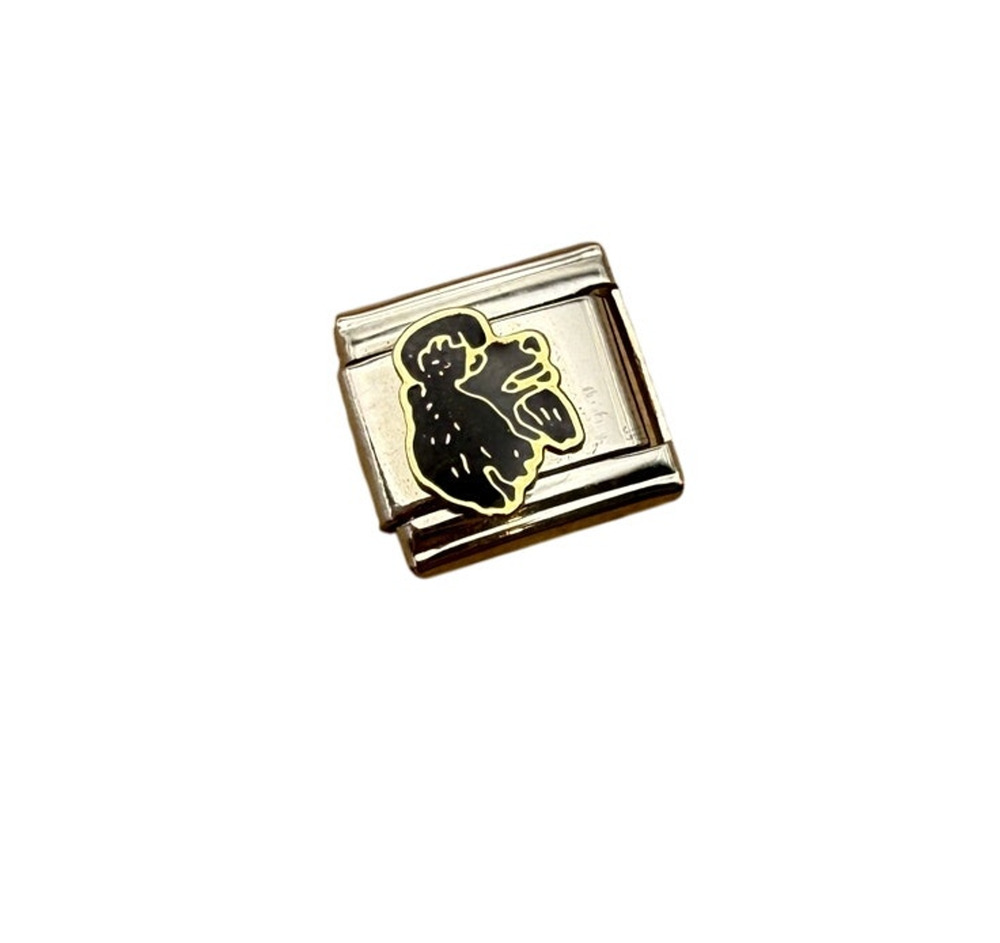 Poodle Black Gray Dog Pet 9mm Silver Stainless Steel Italian Charms NEW Y2K